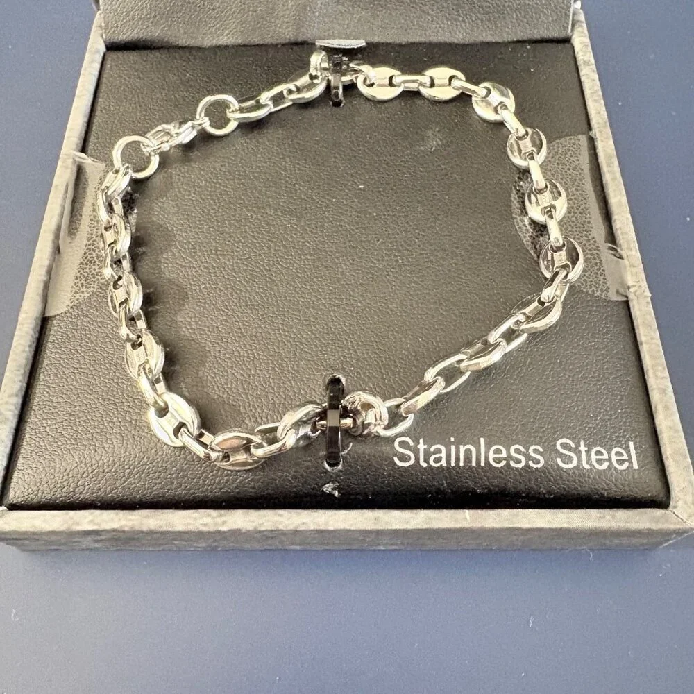 William Rast Men's Stainless Steel Silver Chain Link Men's Bracelet-Gift Boxed